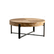 LIVARA Round Solid Wood Coffee Table - Living Room Sofa Side Table - Black