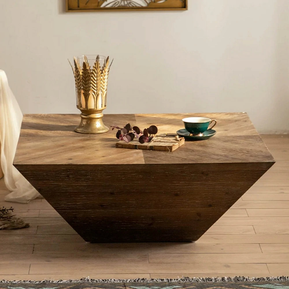 LIVARA Rustic Distressed Square Coffee Table - Solid Wood Living Room Centre Table - Vintage Wood