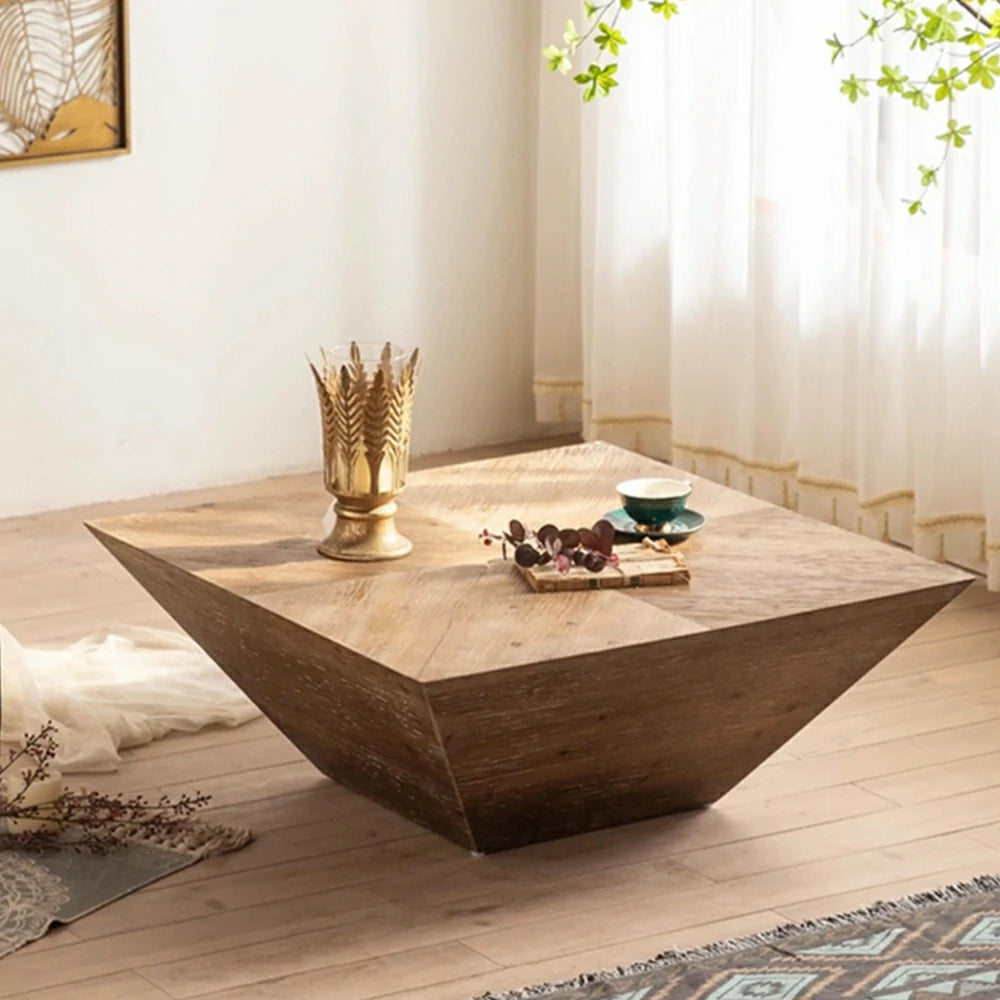 LIVARA Rustic Distressed Square Coffee Table - Solid Wood Living Room Centre Table - Vintage Wood