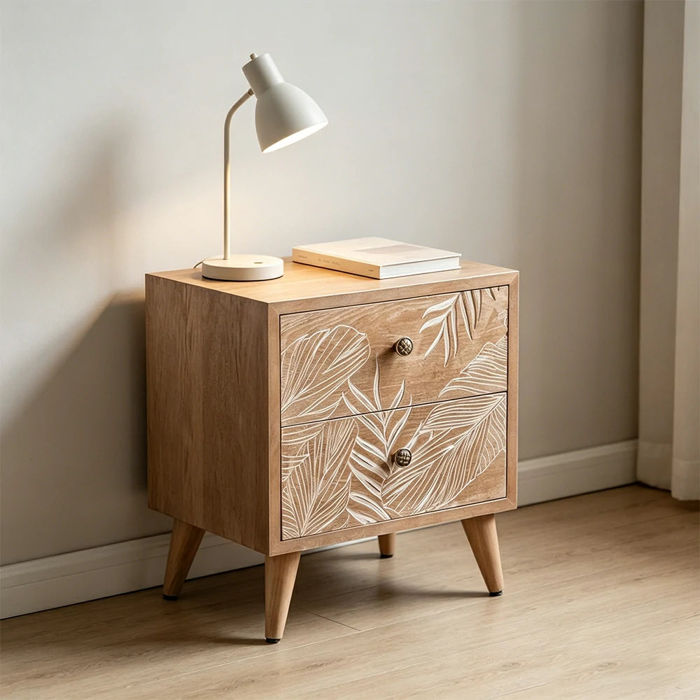 LIVARA Vintage Distressed Bedside Table - Solid Wood Nightstand for Bedroom - Vintage Wood