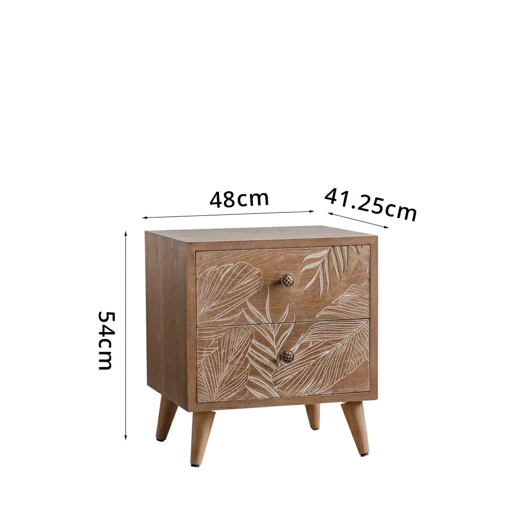 LIVARA Vintage Distressed Bedside Table - Solid Wood Nightstand for Bedroom - Vintage Wood
