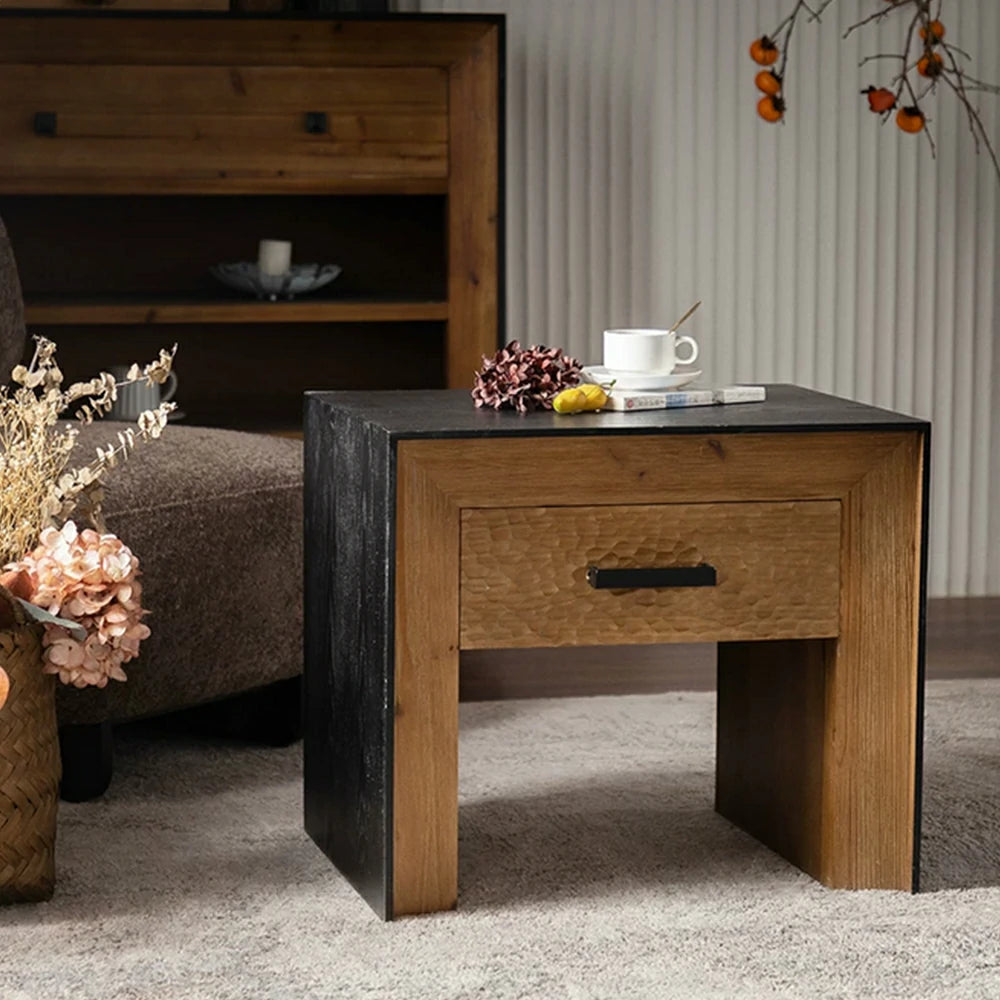 LIVARA Bedside Table with Black Back Panel - Wall-Facing Bedroom Storage Cabinet - Vintage Wood