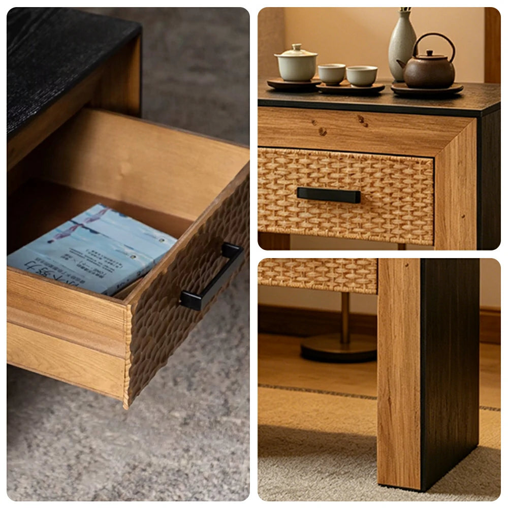 LIVARA Bedside Table with Black Back Panel - Wall-Facing Bedroom Storage Cabinet - Vintage Wood