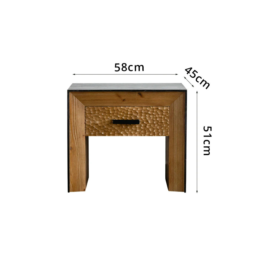 LIVARA Bedside Table with Black Back Panel - Wall-Facing Bedroom Storage Cabinet - Vintage Wood