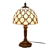 LIVARA Beaded Pattern Stained Glass Table Lamp Handmade Tiffany Style E27 Bedside Light Vintage Decor for Living Room Bedroom Study