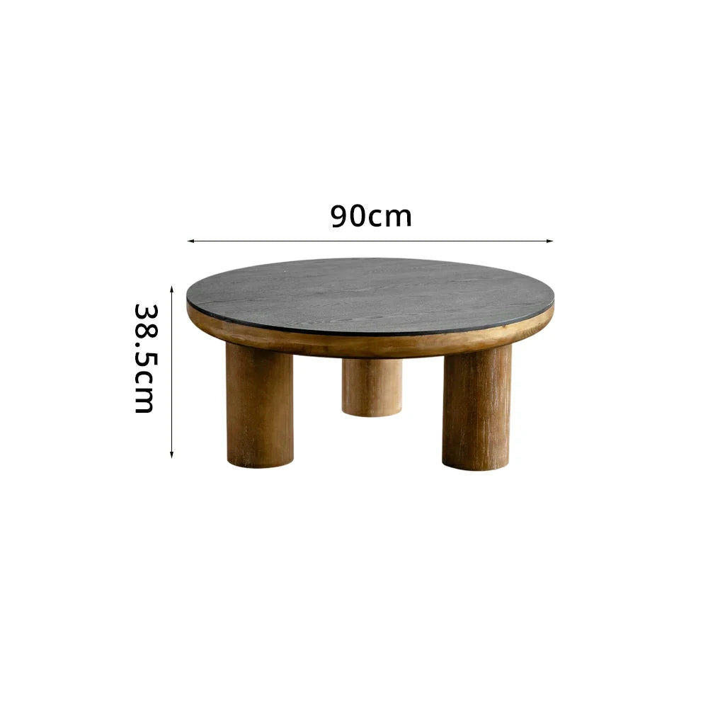 LIVARA Large Round Distressed Coffee Table - Solid Wood Living Room Centre Table - Vintage Wood