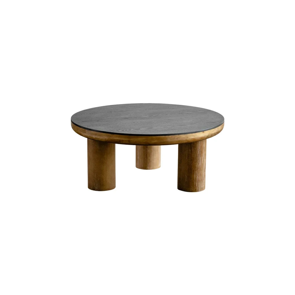 LIVARA Large Round Distressed Coffee Table - Solid Wood Living Room Centre Table - Vintage Wood