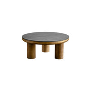LIVARA Large Round Distressed Coffee Table - Solid Wood Living Room Centre Table - Vintage Wood