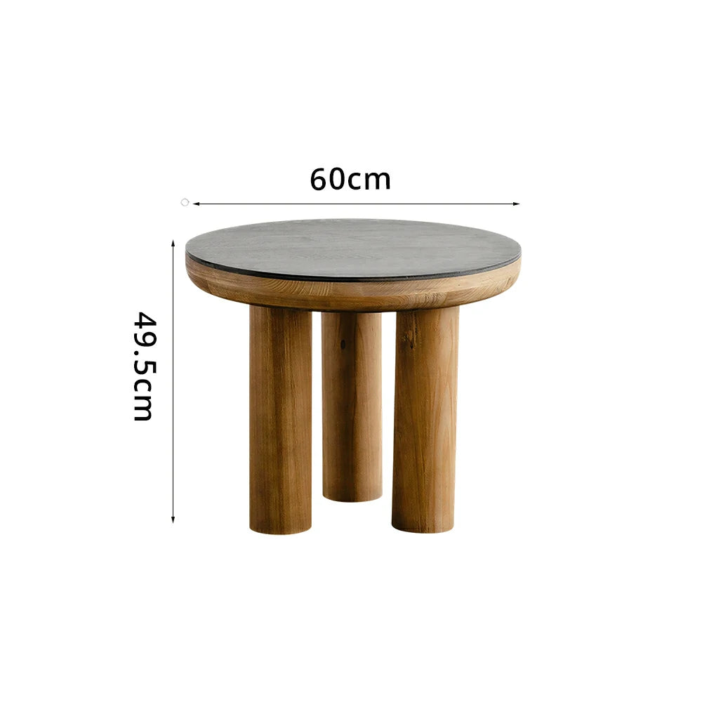 LIVARA Small Round Distressed Coffee Table - Solid Wood Living Room Side Table - Vintage Wood