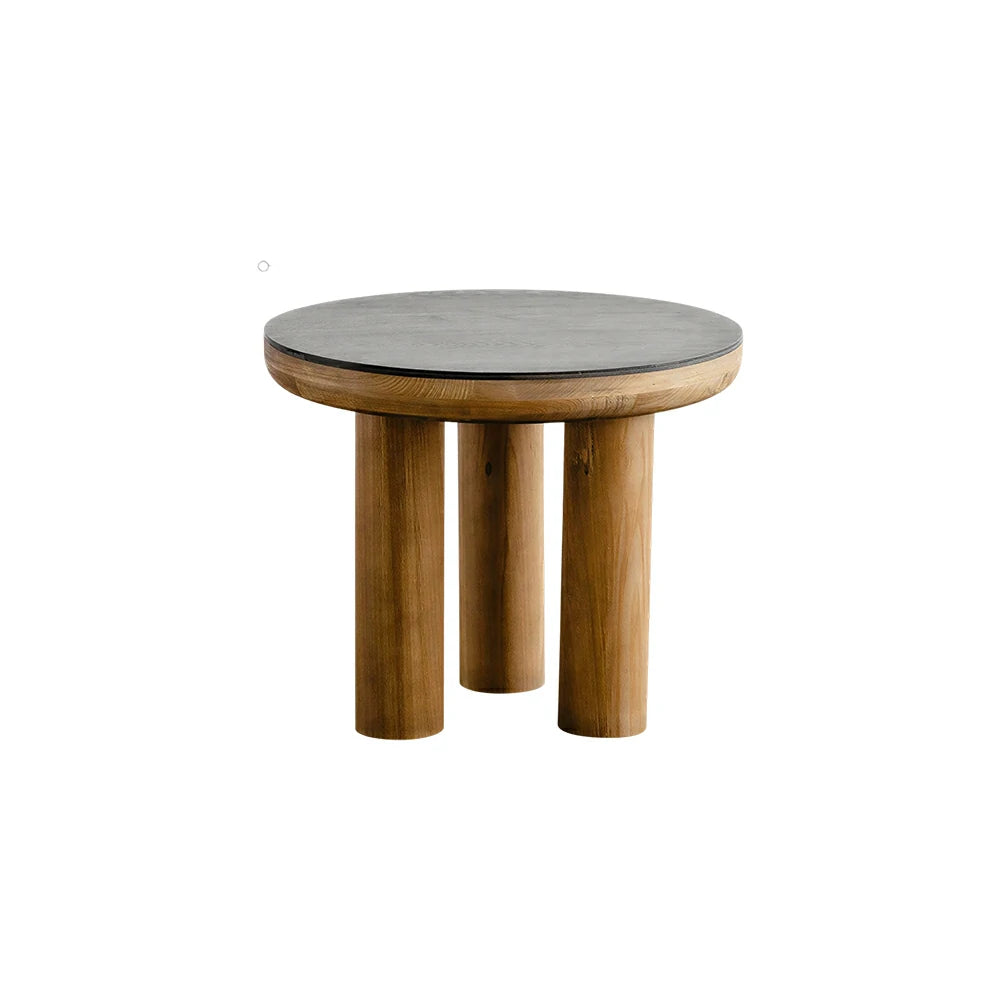 LIVARA Small Round Distressed Coffee Table - Solid Wood Living Room Side Table - Vintage Wood