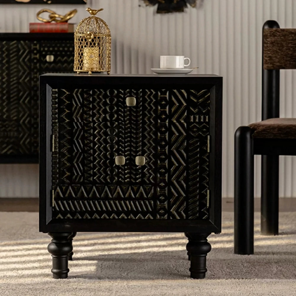 LIVARA Vintage Distressed Bedside Table - Solid Wood Bedroom Nightstand - Vintage Wood