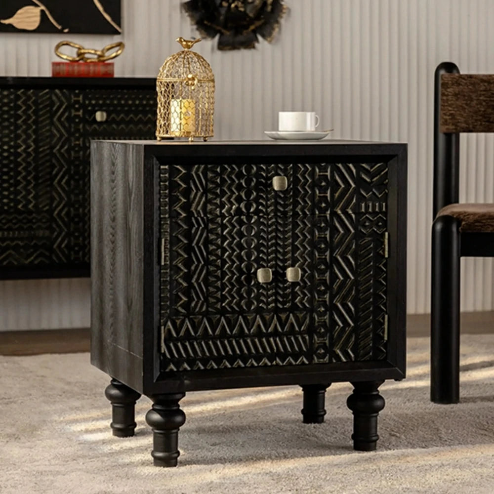 LIVARA Vintage Distressed Bedside Table - Solid Wood Bedroom Nightstand - Vintage Wood