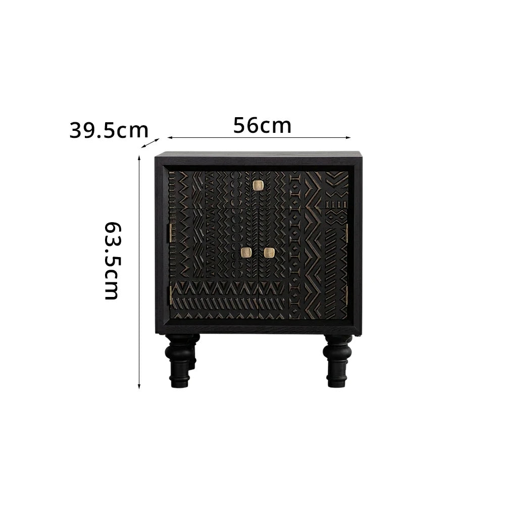 LIVARA Vintage Distressed Bedside Table - Solid Wood Bedroom Nightstand - Vintage Wood