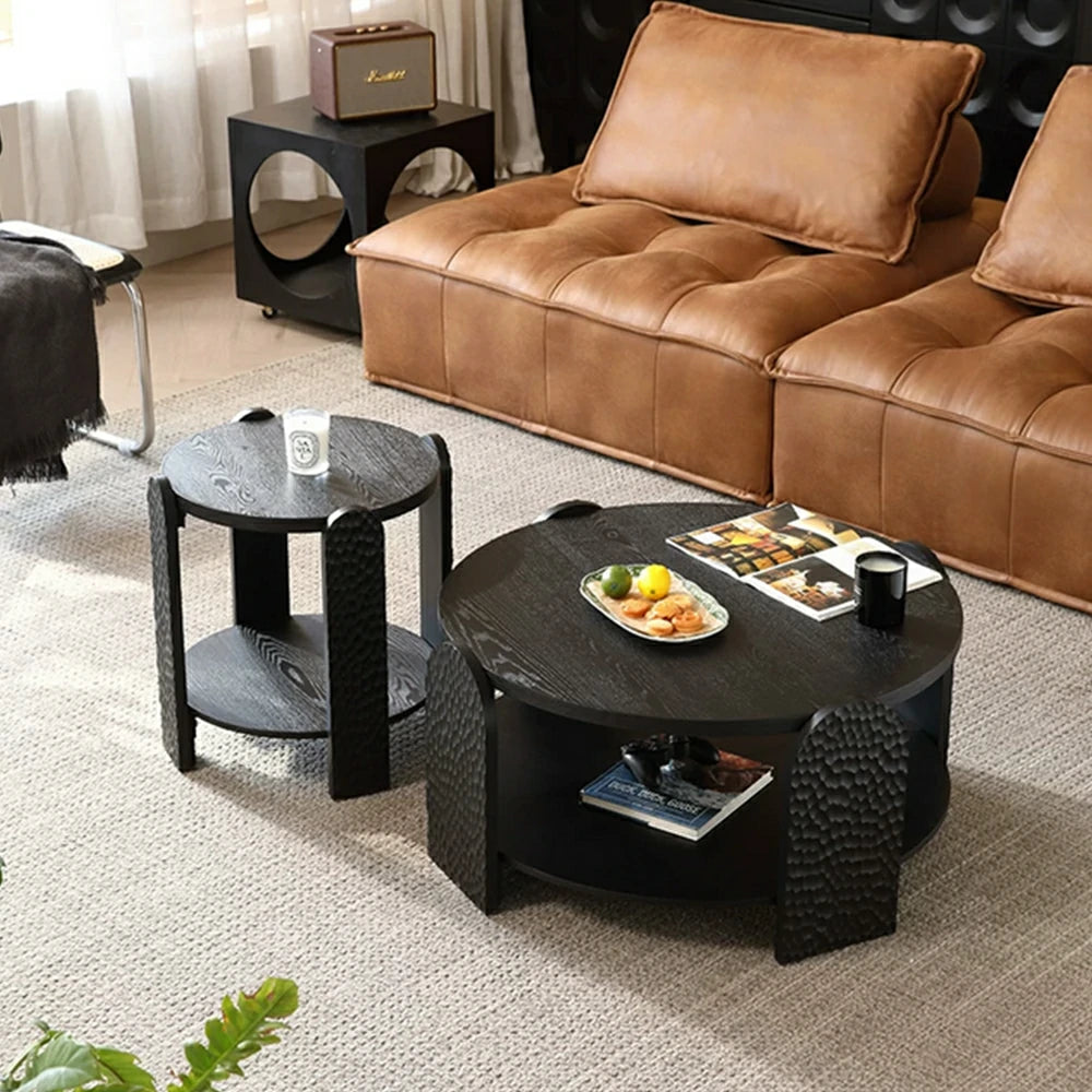 LIVARA  Wabi-Sabi Sofa Side Table - Solid Wood Accent Table for Living Room - Vintage Wood