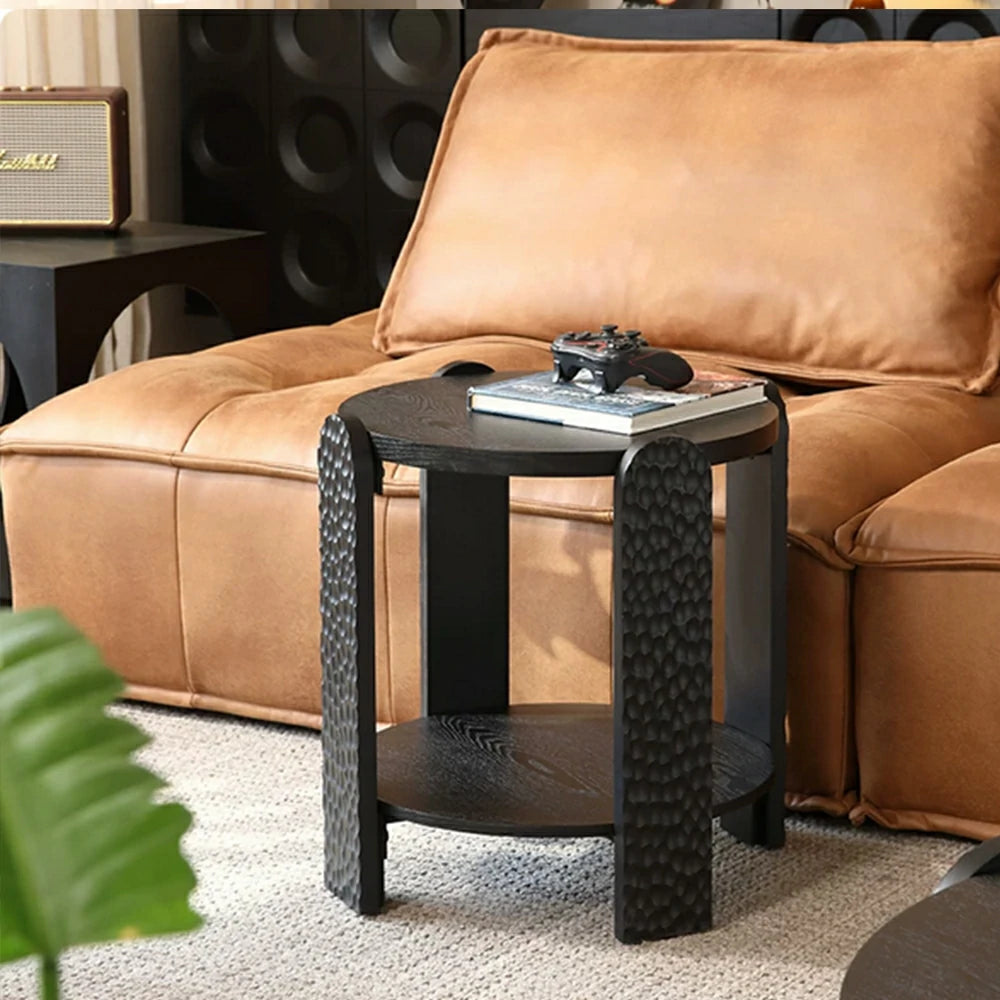 LIVARA Wabi-Sabi Sofa Side Table - Solid Wood Accent Table for Living Room - Vintage Wood