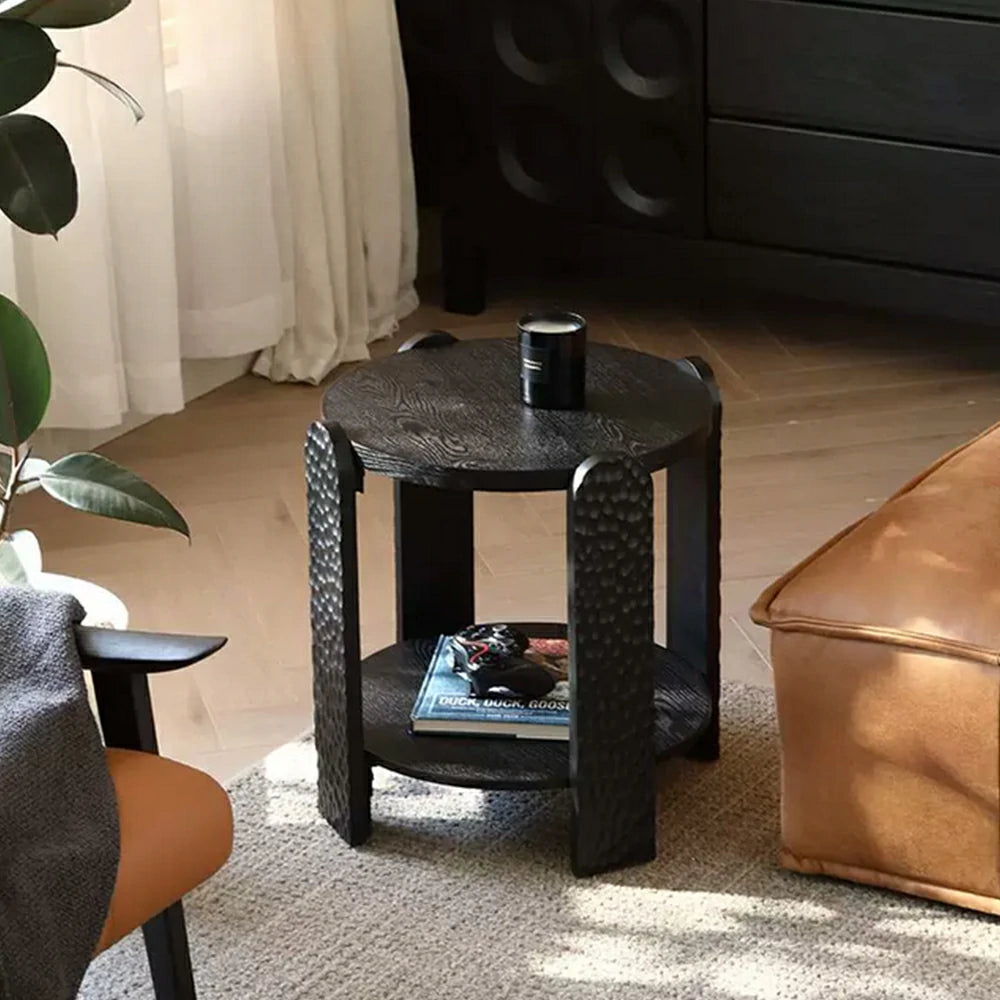 LIVARA Wabi-Sabi Sofa Side Table - Solid Wood Accent Table for Living Room - Vintage Wood
