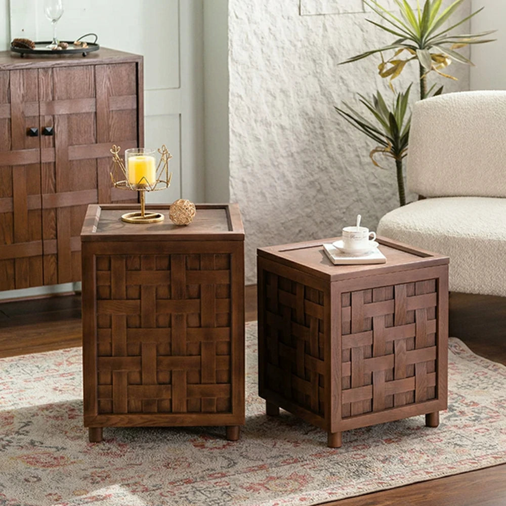 LIVARA  Sofa Side Table - Solid Wood Accent Table for Living Room - Vintage Wood