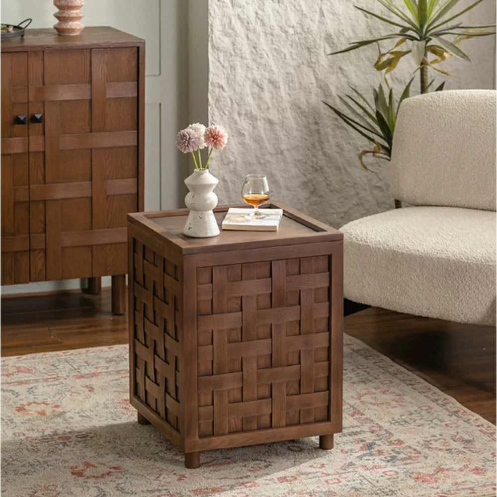 LIVARA  Sofa Side Table - Solid Wood Accent Table for Living Room - Vintage Wood