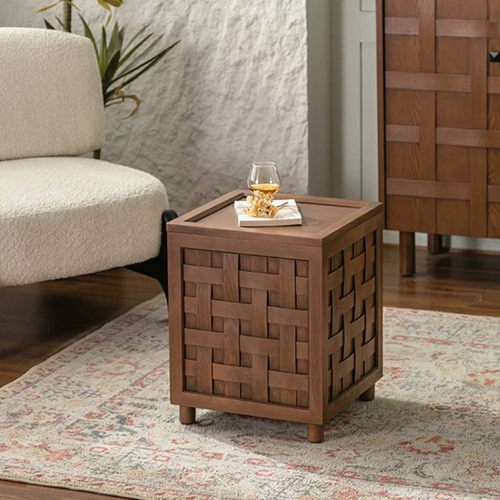 LIVARA  Sofa Side Table - Solid Wood Accent Table for Living Room - Vintage Wood