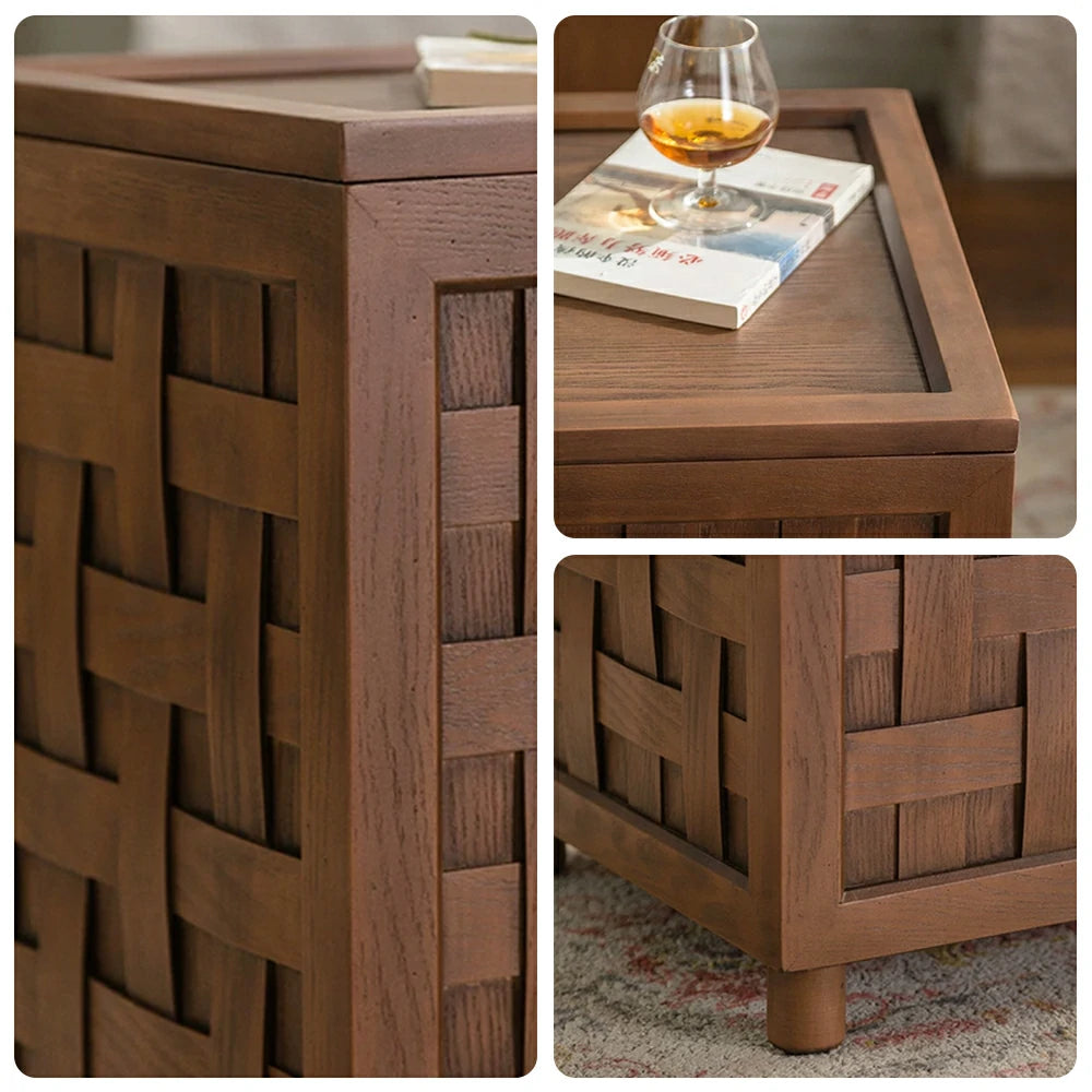 LIVARA  Sofa Side Table - Solid Wood Accent Table for Living Room - Vintage Wood