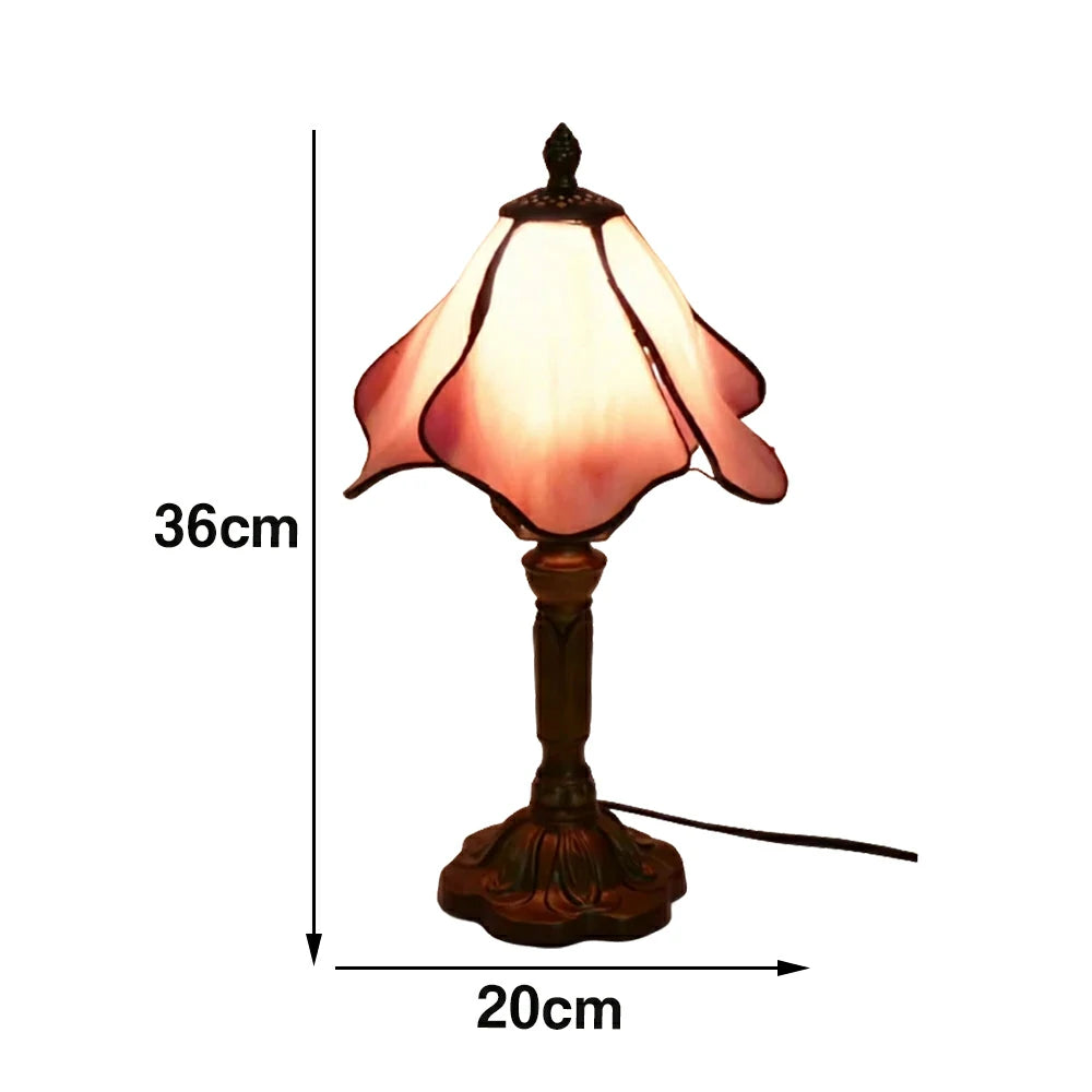LIVARA Pink Lotus Stained Glass Table Lamp Handmade Tiffany Style E27 Bedside Light Vintage Decor for Living Room Bedroom Study