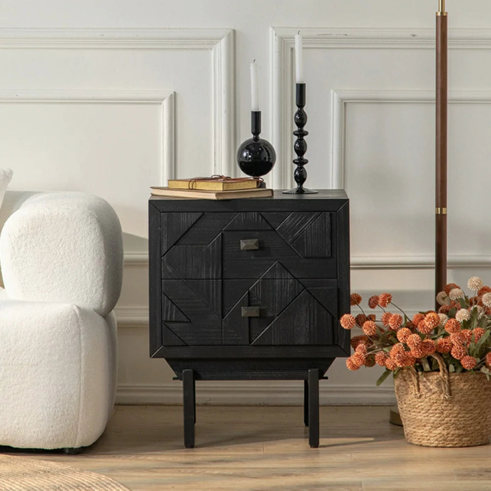 LIVARA Bedroom Bedside Table - Solid Wood Nightstand with Storage - Vintage Wood