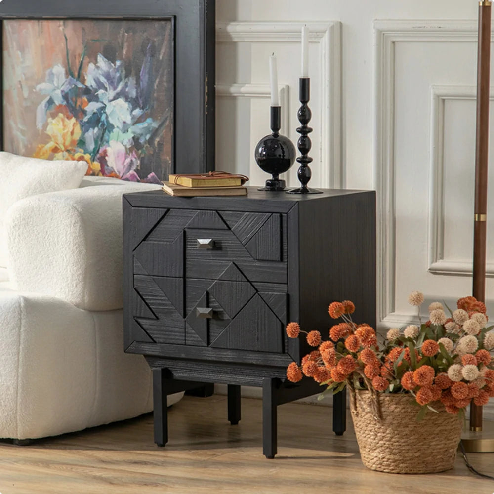 LIVARA Bedroom Bedside Table - Solid Wood Nightstand with Storage - Vintage Wood