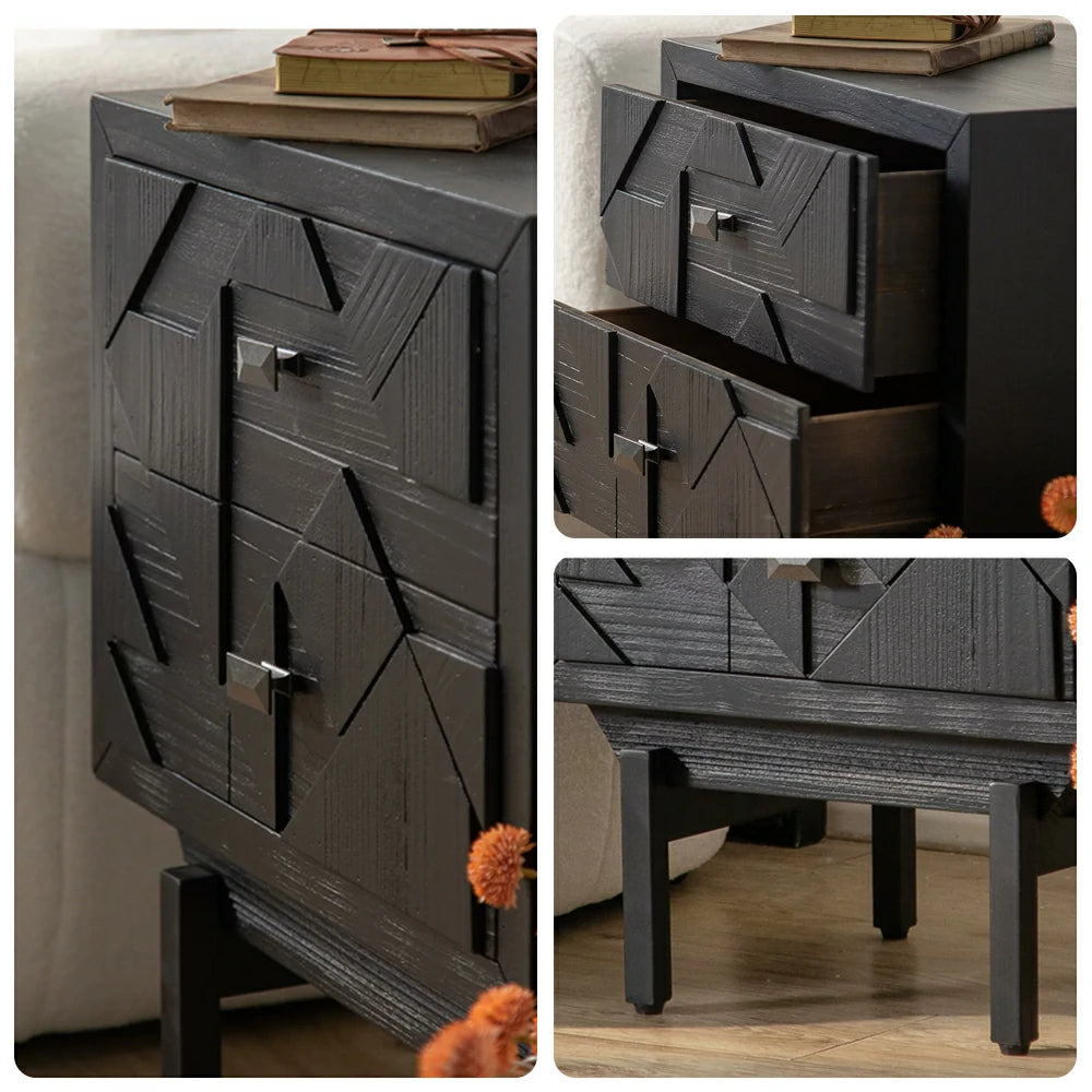 LIVARA Bedroom Bedside Table - Solid Wood Nightstand with Storage - Vintage Wood