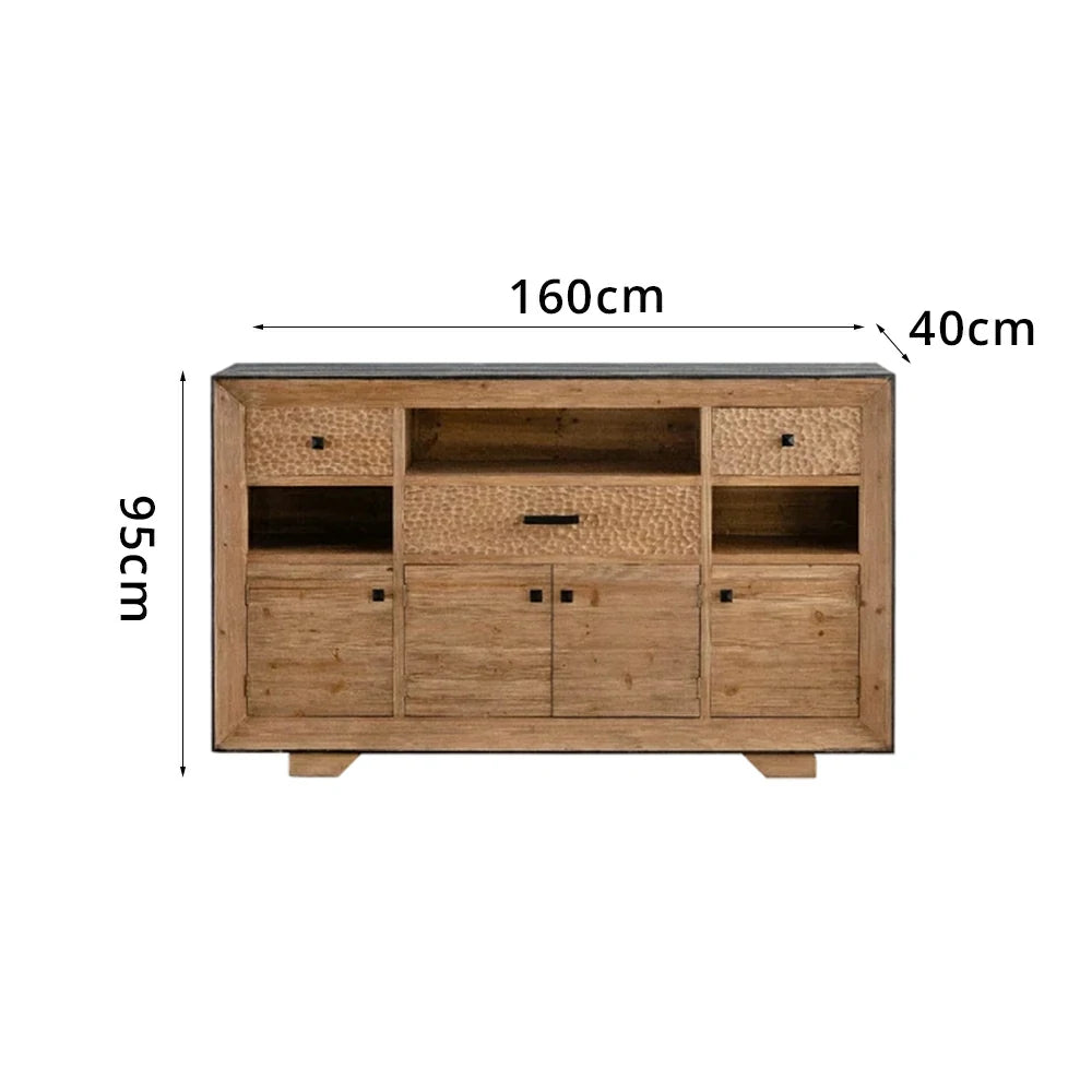 LIVARA Vintage Distressed Solid Wood Sideboard - Dining Room Storage Cabinet - Vintage Wood