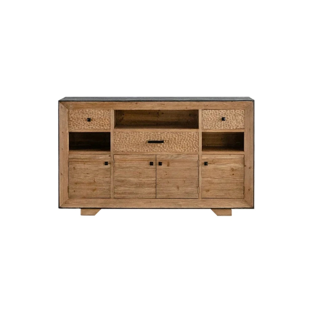 LIVARA Vintage Distressed Solid Wood Sideboard - Dining Room Storage Cabinet - Vintage Wood