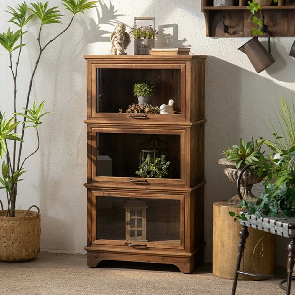 LIVARA Vintage Distressed Solid Wood Sideboard - Dining Room Storage Cabinet - Vintage Wood