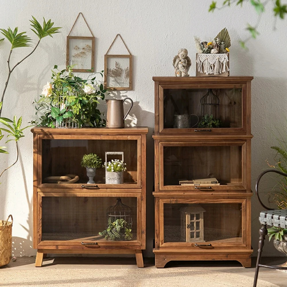 LIVARA Vintage Distressed Solid Wood Sideboard - Dining Room Storage Cabinet - Vintage Wood