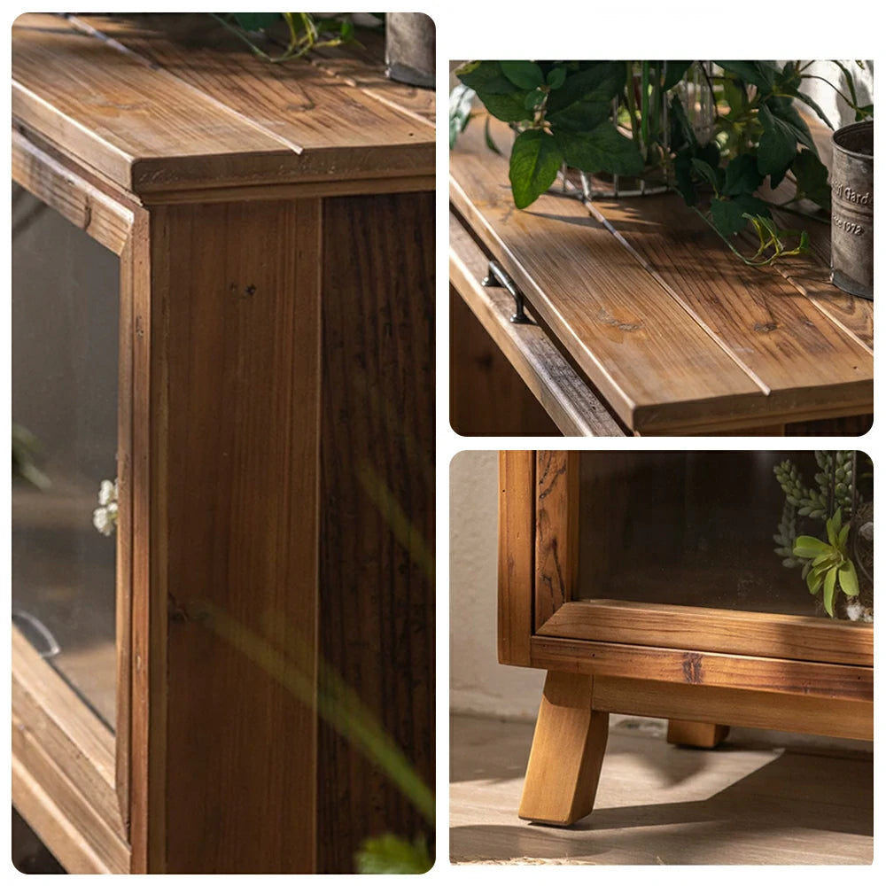 LIVARA Vintage Distressed Solid Wood Sideboard - Dining Room Storage Cabinet - Vintage Wood