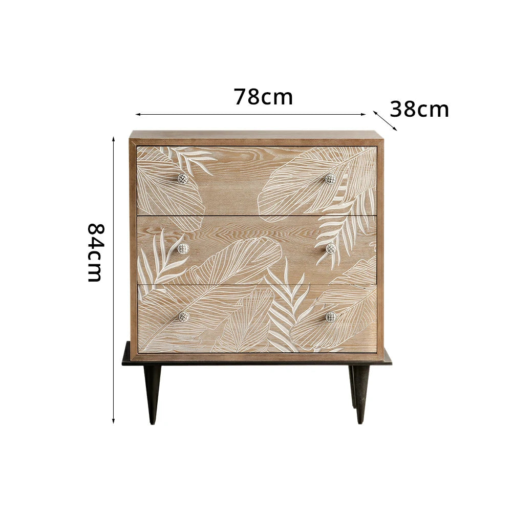 LIVARA Vintage Carved Solid Wood Chest of Drawers - Bedroom Storage Cabinet - Vintage Wood