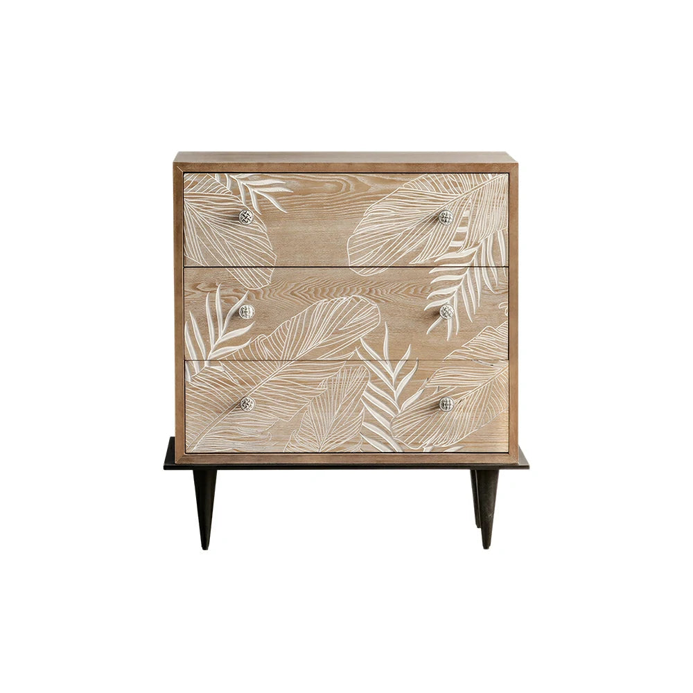 LIVARA Vintage Carved Solid Wood Chest of Drawers - Bedroom Storage Cabinet - Vintage Wood