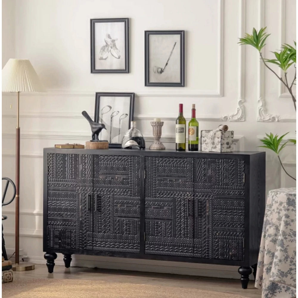 LIVARA Carved Entryway Cabinet - Solid Wood Hallway Storage Cabinet - Vintage Wood