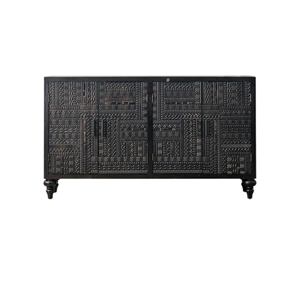 LIVARA Carved Entryway Cabinet - Solid Wood Hallway Storage Cabinet - Vintage Wood