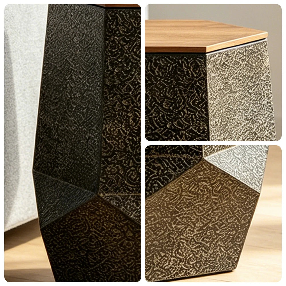 LIVARA Hollow Geometric Coffee Table with Vintage Distressed Finish 45cm Living Room Side Table - Antique Gold