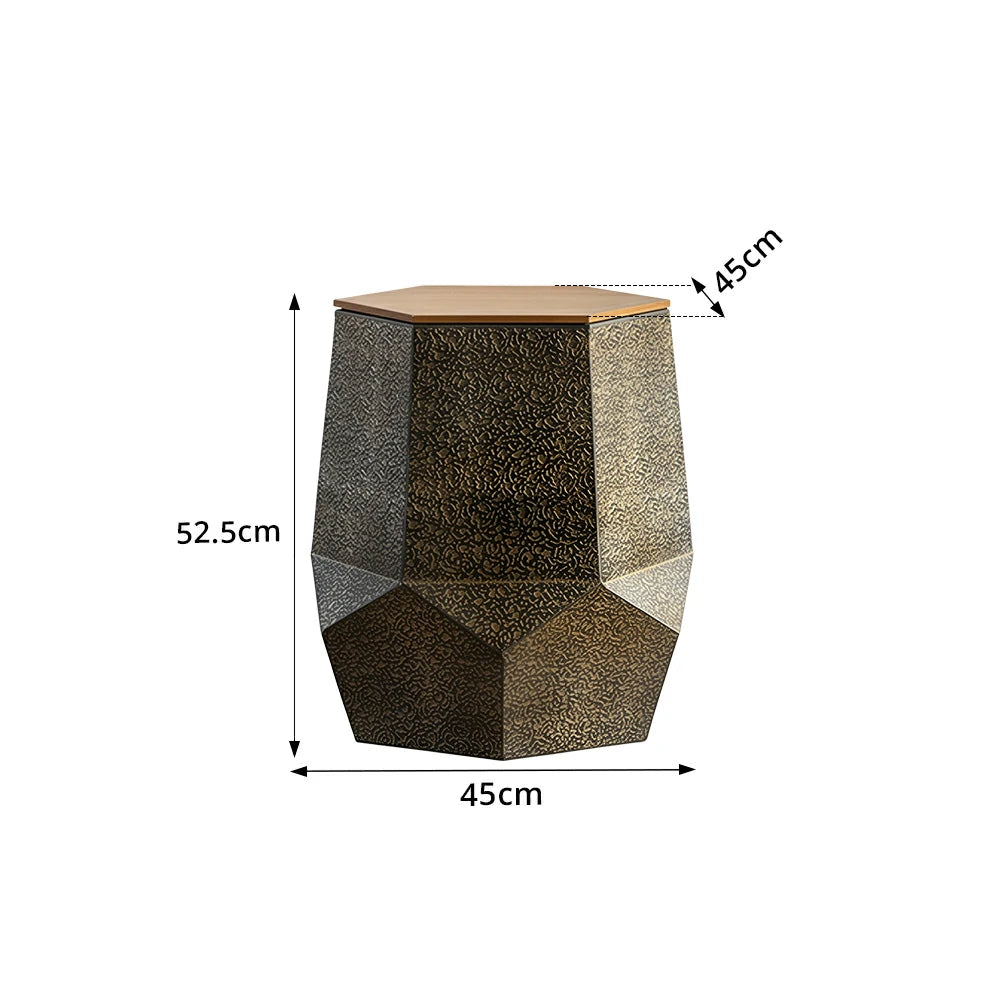 LIVARA Hollow Geometric Coffee Table with Vintage Distressed Finish 45cm Living Room Side Table - Antique Gold