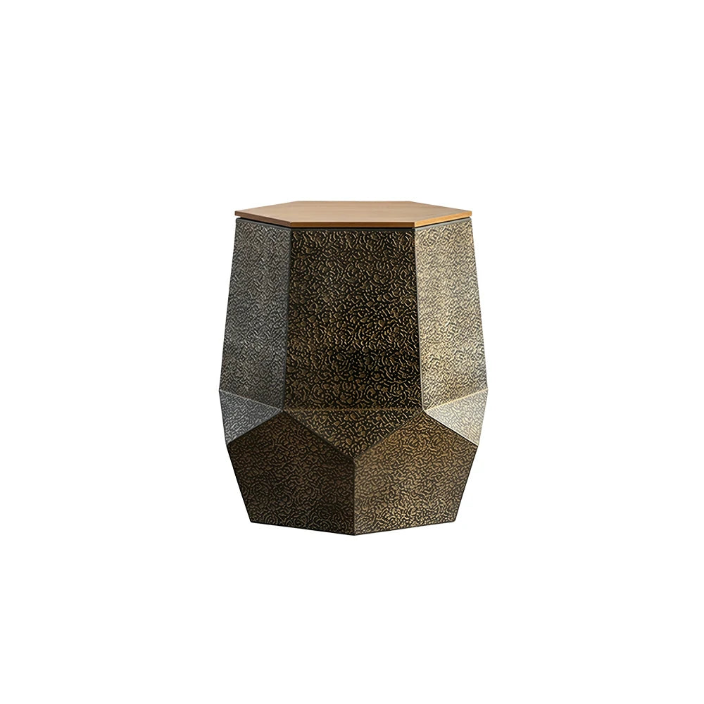 LIVARA Hollow Geometric Coffee Table with Vintage Distressed Finish 45cm Living Room Side Table - Antique Gold