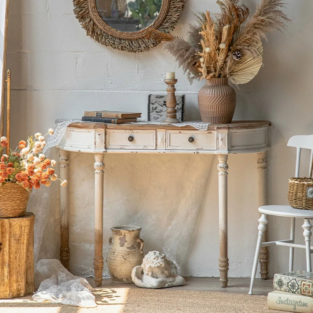 LIVARA Vintage Distressed Console Table 120cm Entryway Hallway Display Table - White
