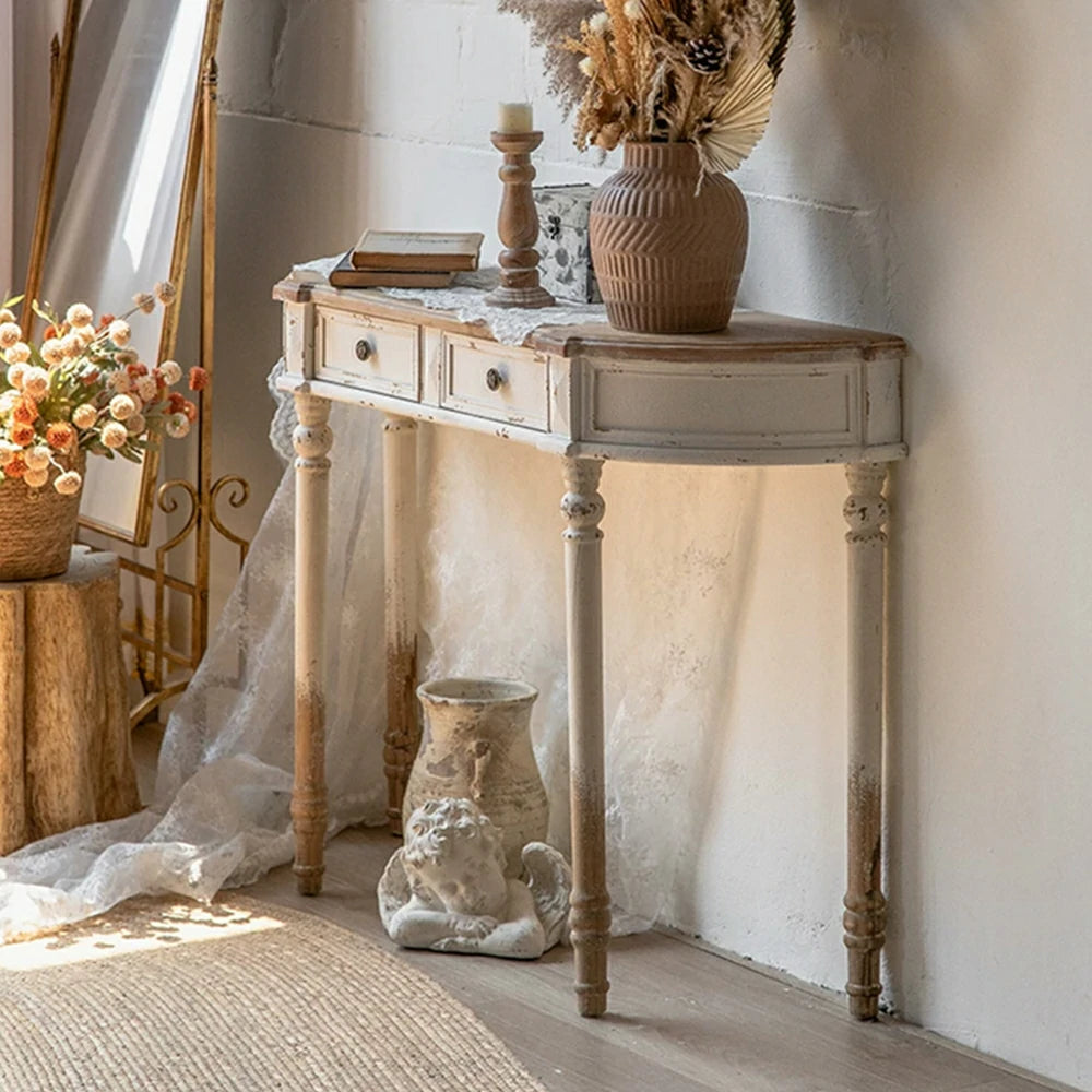 LIVARA Vintage Distressed Console Table 120cm Entryway Hallway Display Table - White