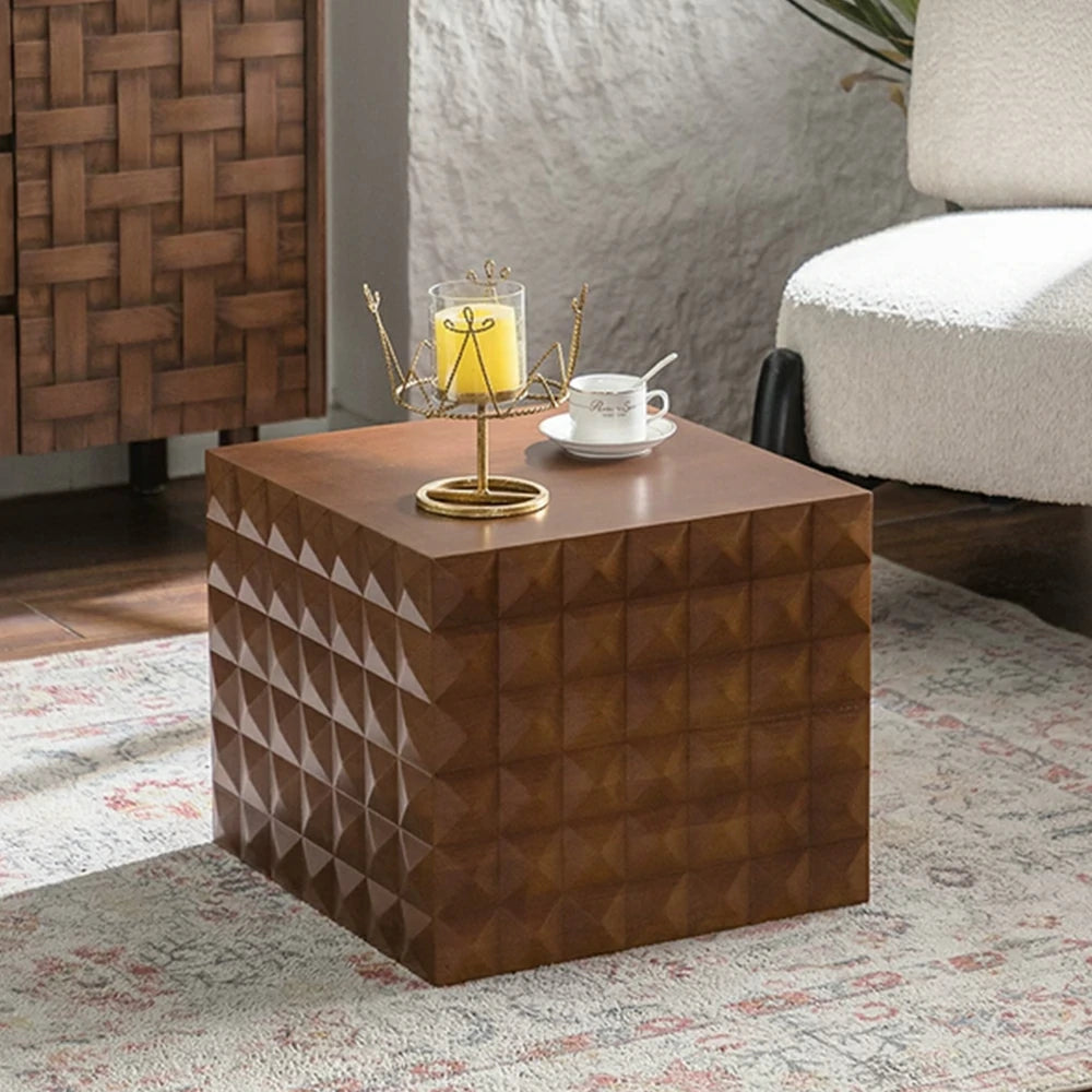 LIVARA American 3D Geometric Side Table 60cm Living Room Sofa Coffee Table - Walnut