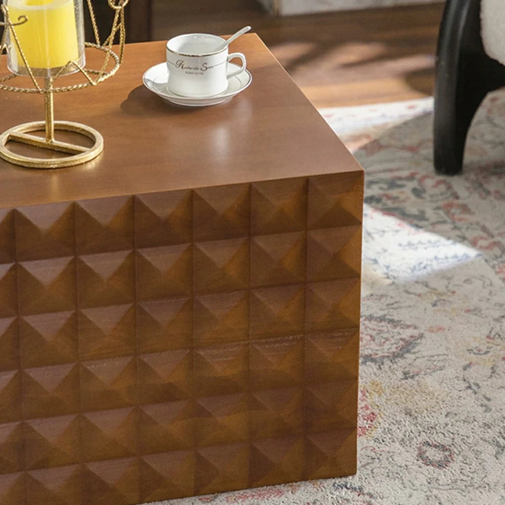 LIVARA American 3D Geometric Side Table 60cm Living Room Sofa Coffee Table - Walnut
