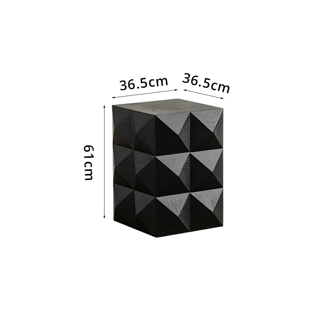 LIVARA Vintage 3D Geometric Small Side Table 36.5cm Sofa Bedside Accent Table - Black