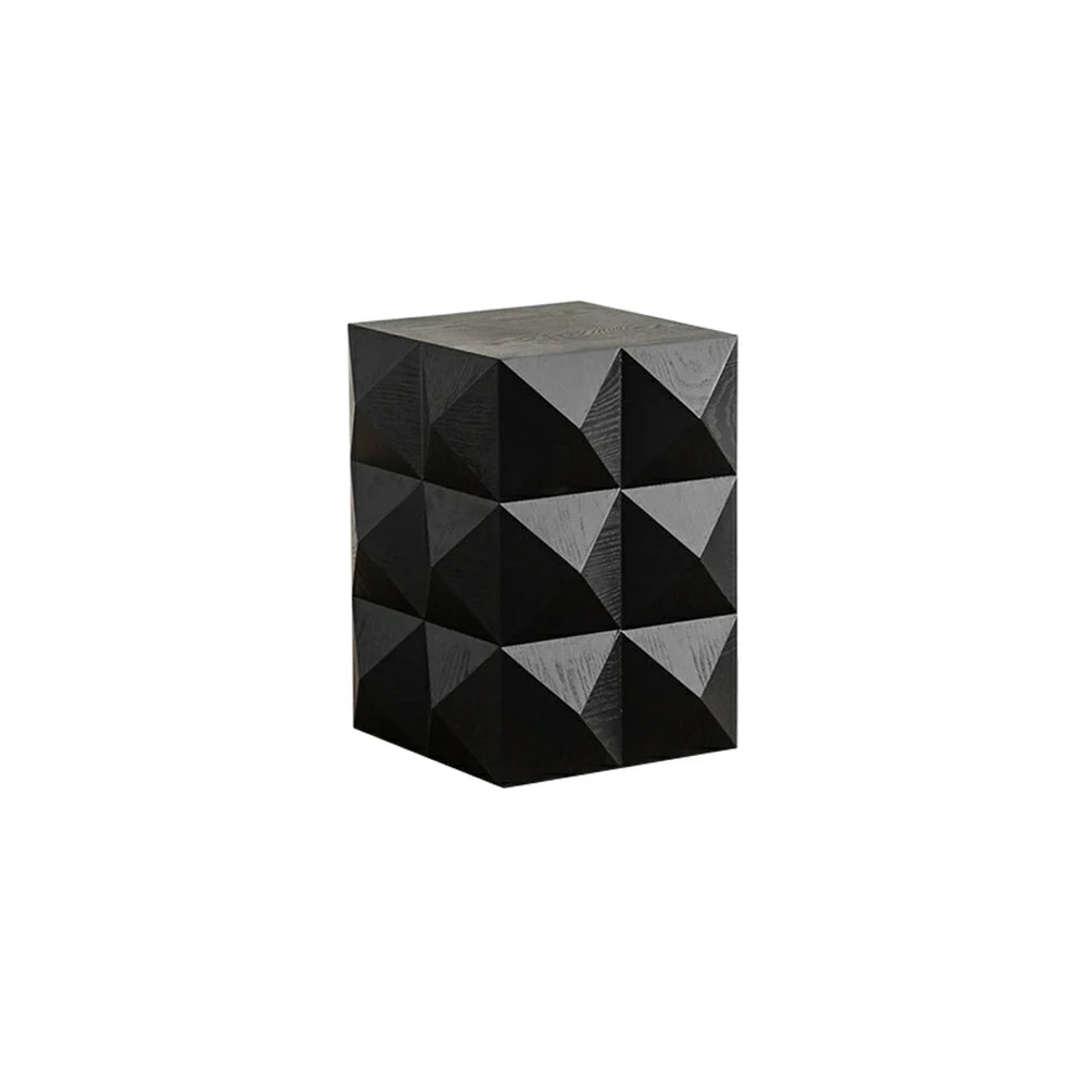 LIVARA Vintage 3D Geometric Small Side Table 36.5cm Sofa Bedside Accent Table - Black