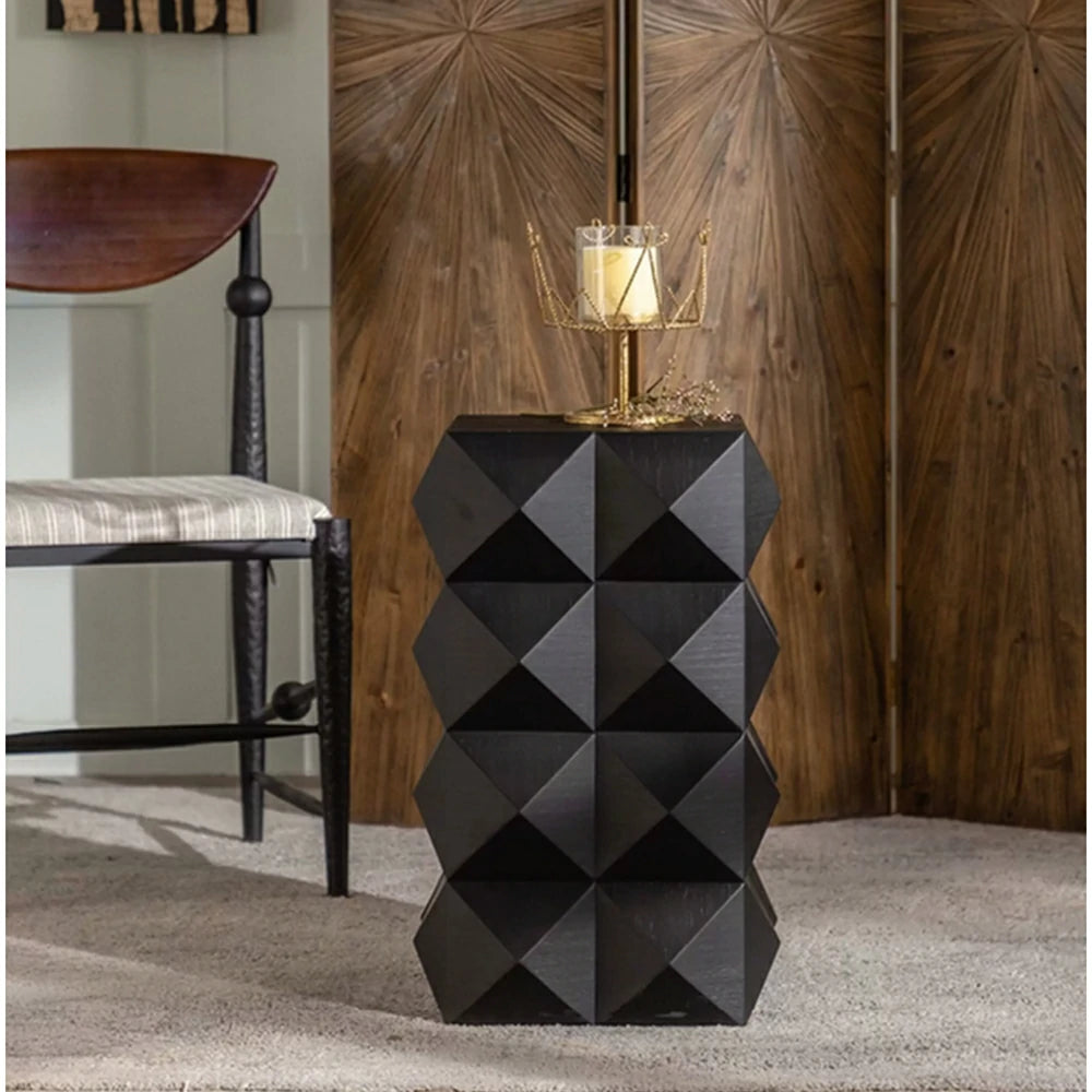 LIVARA Vintage 3D Geometric Large Side Table 61cm Sofa Bedside Accent Table - Black