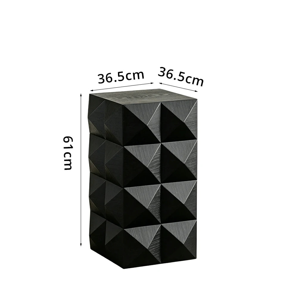 LIVARA Vintage 3D Geometric Large Side Table 61cm Sofa Bedside Accent Table - Black