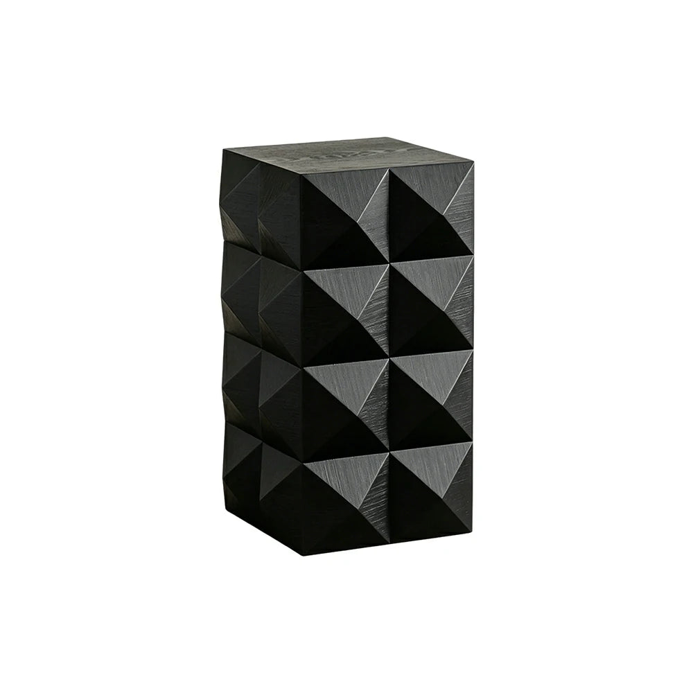 LIVARA Vintage 3D Geometric Large Side Table 61cm Sofa Bedside Accent Table - Black