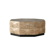 LIVARA Vintage Distressed Solid Wood Coffee Table with Geometric Base 90cm Living Room Centre Table - Natural Wood
